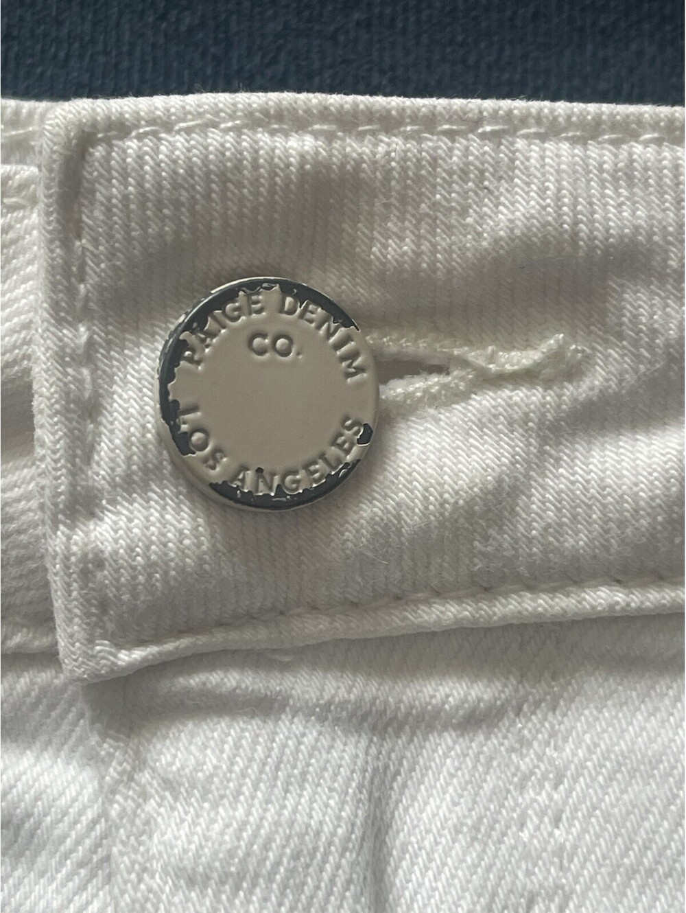 PAIGE White Jean Denim Skirt Button Zip Sz 30 Cotton Stretch Coastal Logo Flaw - Picture 2 of 14